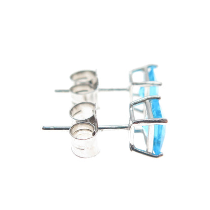 925 Sterling Silver Princess-Cut Blue C Z Stud Earrings