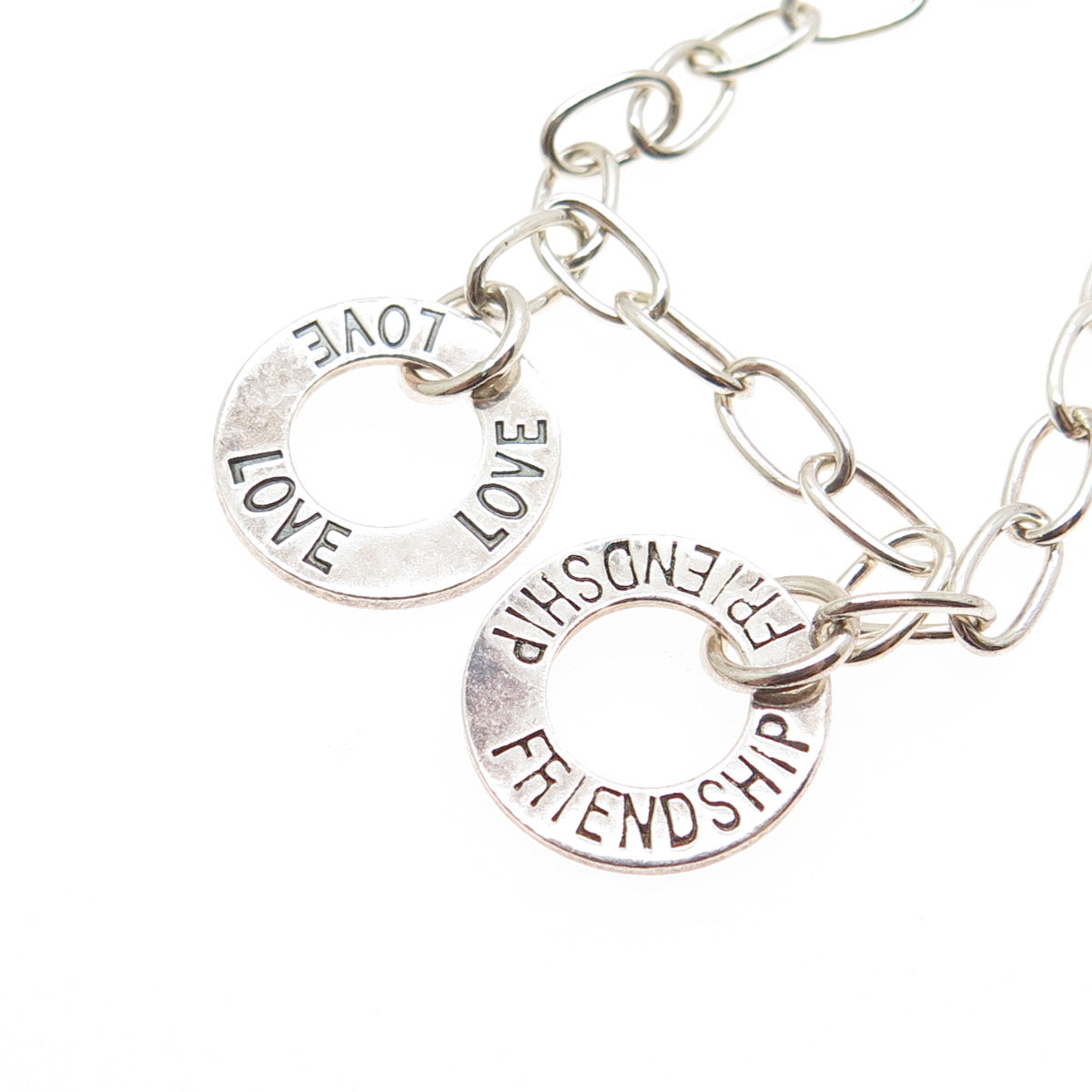 925 Sterling Silver Vintage Love Peace Strength Passion Friendship Bracelet 7"