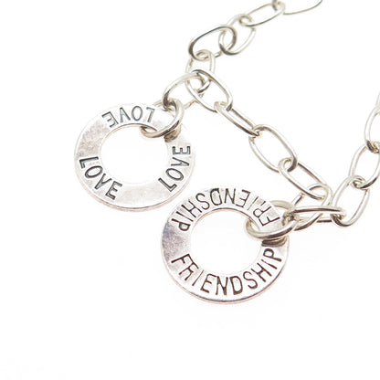 925 Sterling Silver Vintage Love Peace Strength Passion Friendship Bracelet 7"