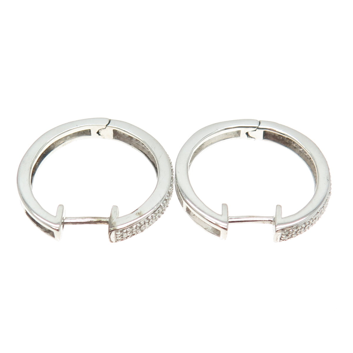 925 Sterling Silver Real Round-Cut Diamond Hoop Earrings