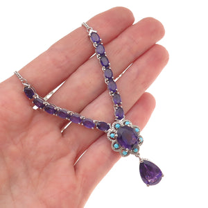 D'Joy 925 Sterling Silver Real Amethyst & Turquoise Cuban Chain Necklace 18-20"