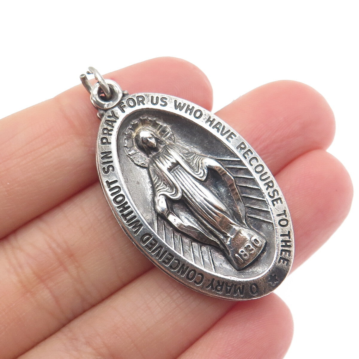 GORHAM Sterling Silver Antique St. Mary St. Christopher Slide Dual Sided Pendant