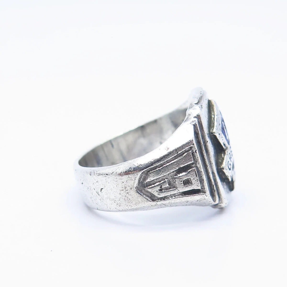 925 Sterling Silver Vintage Enamel "Greeley" Ring Size 8.75