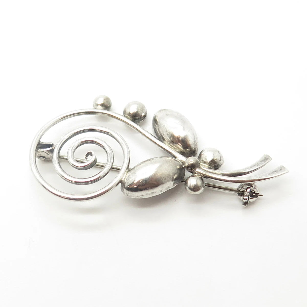 925 Sterling Silver Antique Art Deco Hermann Siersbol Spiral Floral Brooch