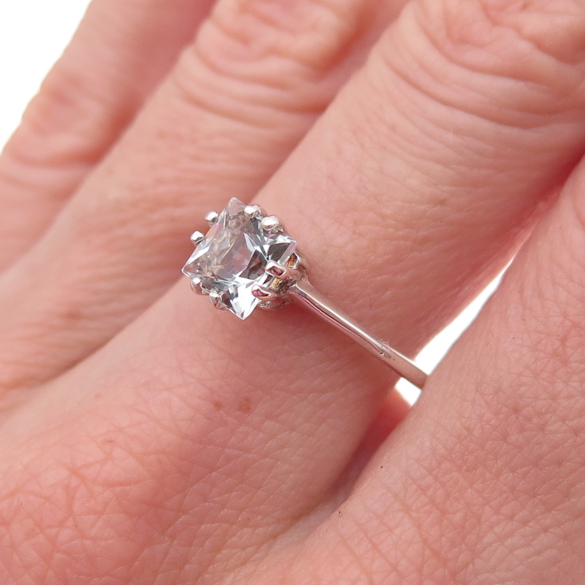 925 Sterling Silver Princess-Cut C Z Engagement Ring Size 8.25