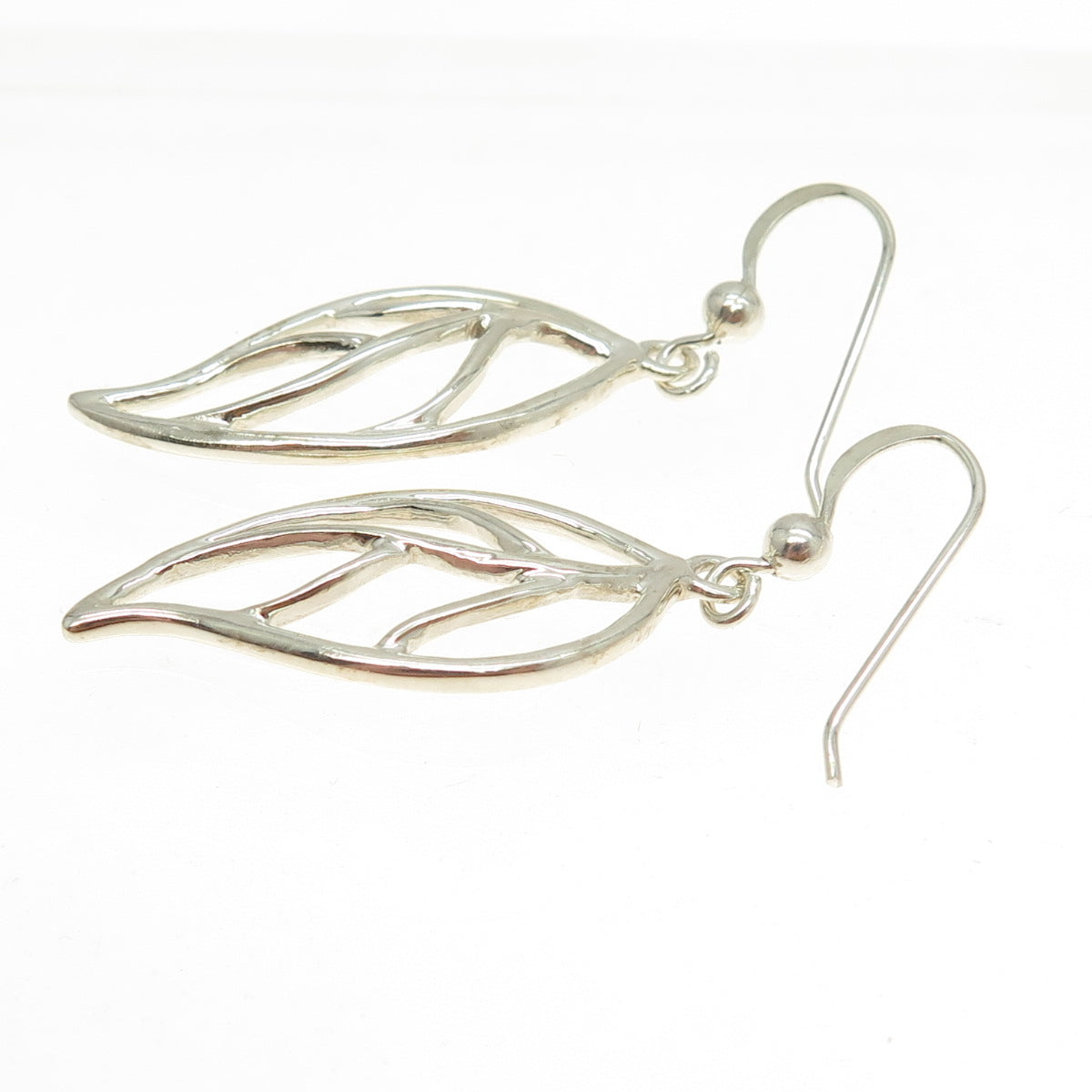 925 Sterling Silver Floral Leaf Dangling Earrings