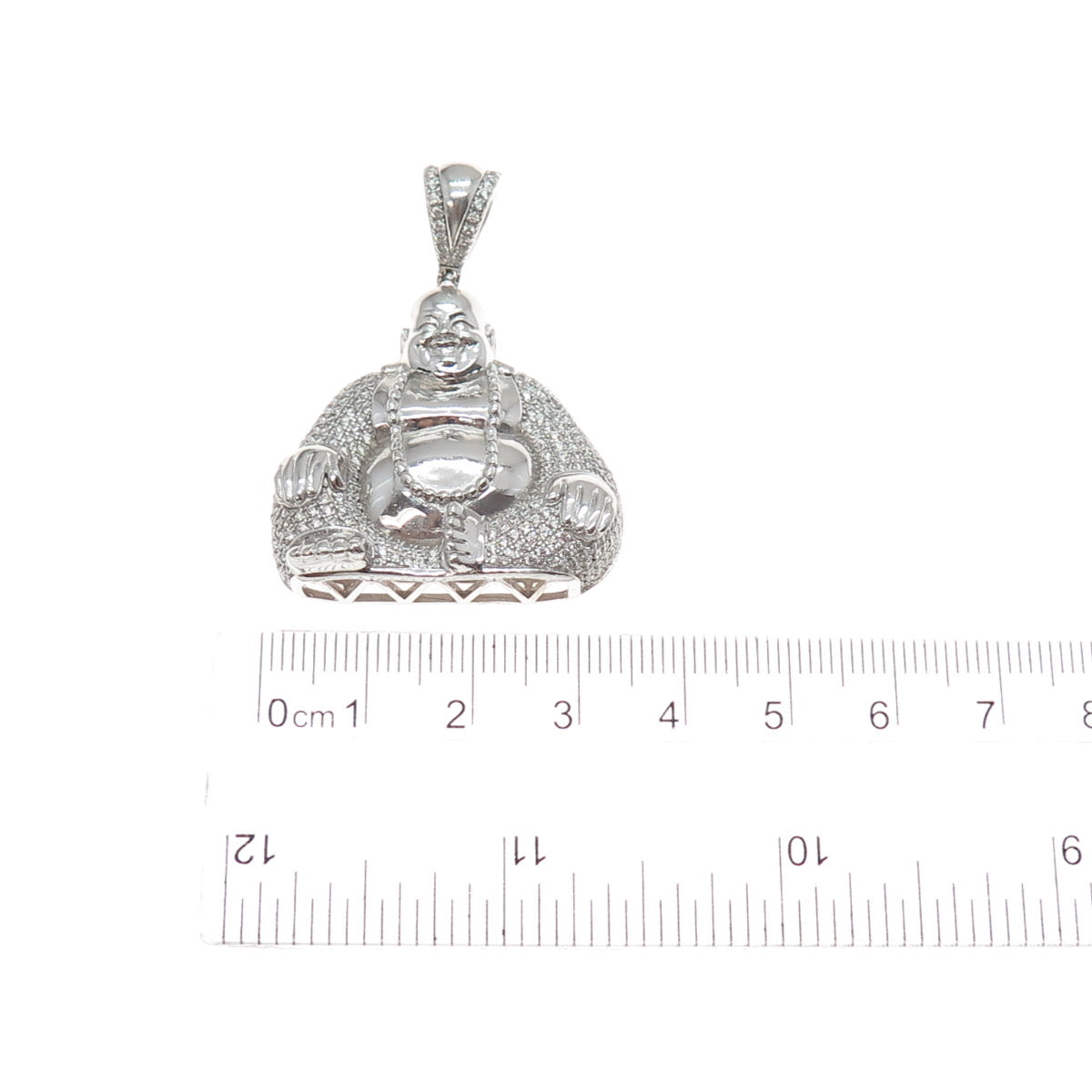 925 Sterling Silver Round-Cut C Z Buddha Charm Pendant