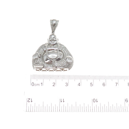 925 Sterling Silver Round-Cut C Z Buddha Charm Pendant