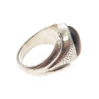 925 Sterling Silver Vintage Real Tiger Eye Modernist Oxidized Ring Size 8.5