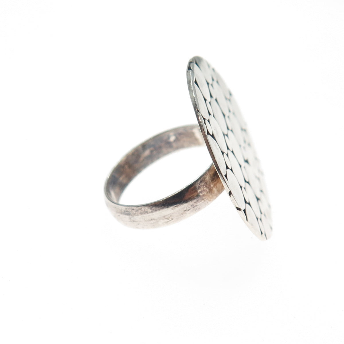 925 Sterling Silver Vintage Modernist Dotted Disc Oxidized Statement Ring Size 6