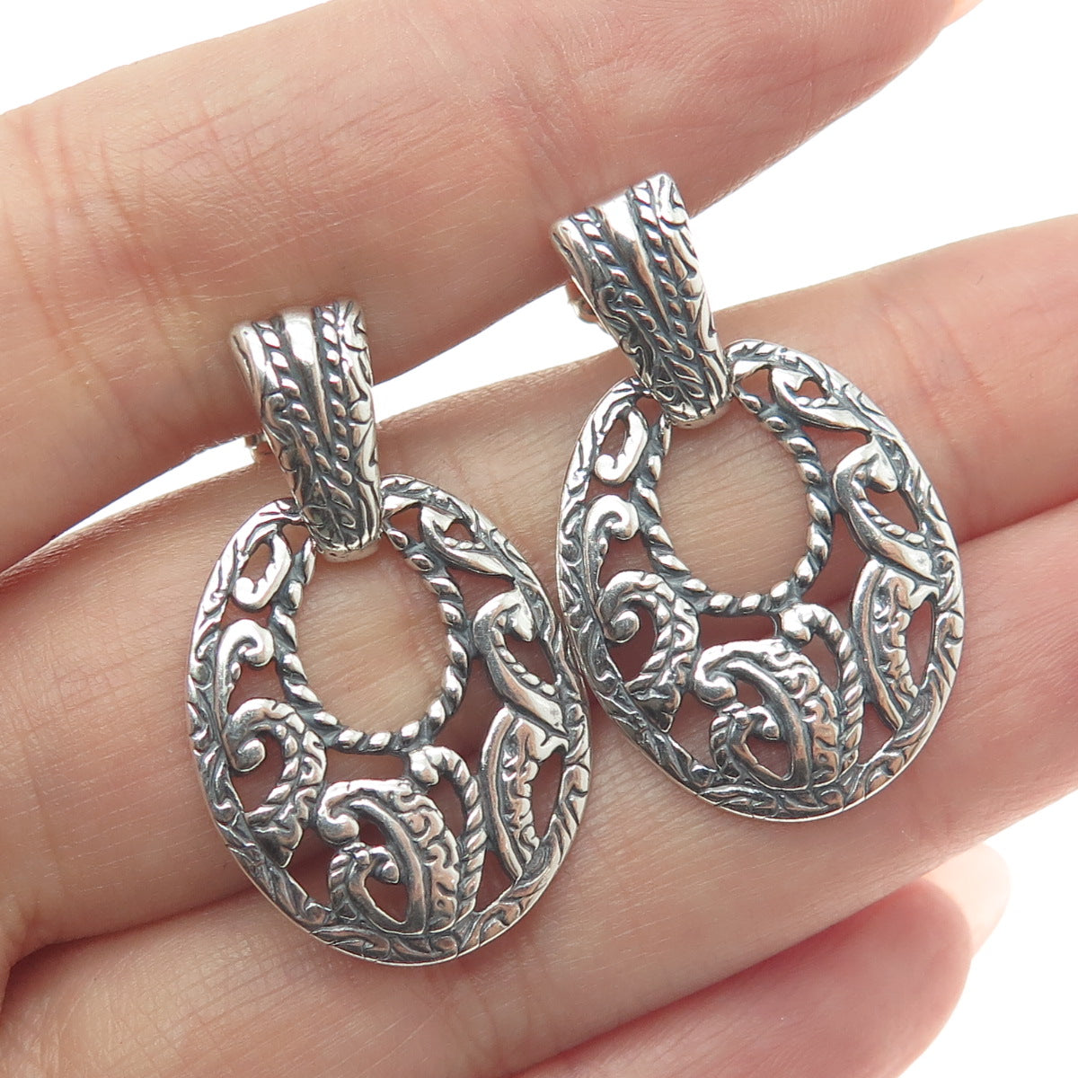 CAROLYN POLLACK 925 Sterling Silver Vintage Ornate Door Knocker Earrings