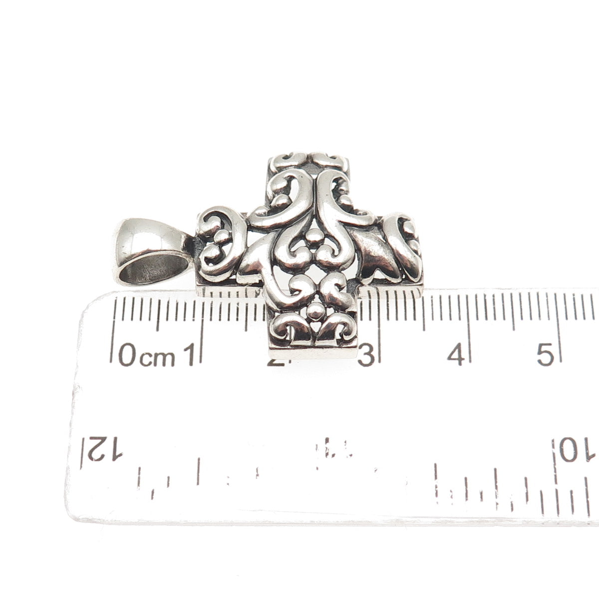 ATI Annika Witt 925 Sterling Silver Vintage Ornate Cross Oxidized Charm Pendant