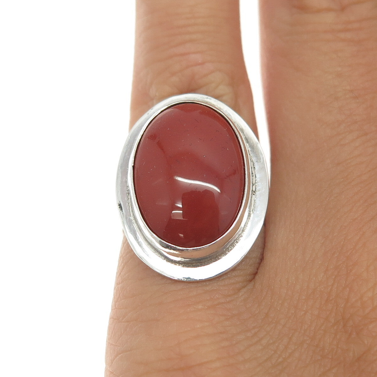 BY BEN 925 Sterling Silver Vintage Real Red Jasper Gemstone Ring Size 5.25