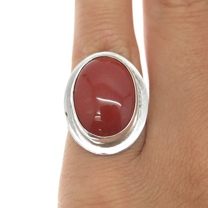 BY BEN 925 Sterling Silver Vintage Real Red Jasper Gemstone Ring Size 5.25