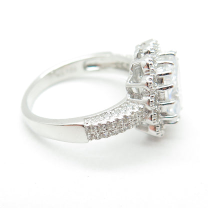 925 Sterling Silver Real Cushion & Round-Cut C Z Ring Size 8.25