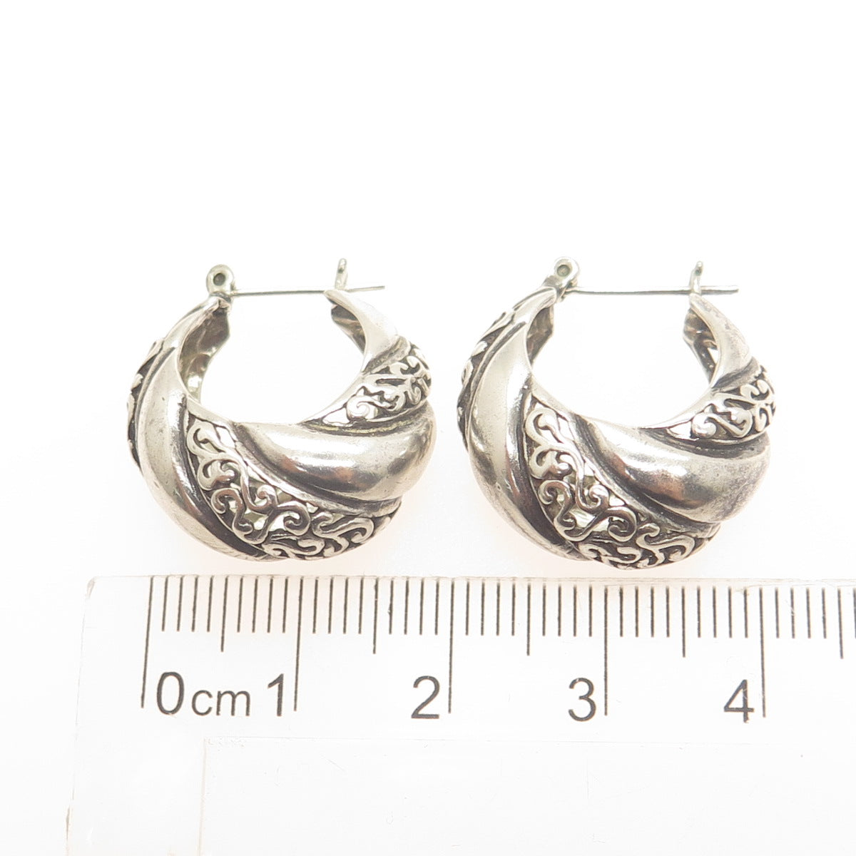 JEZLAINE 925 Sterling Silver Vintage Ornate Hoop Earrings