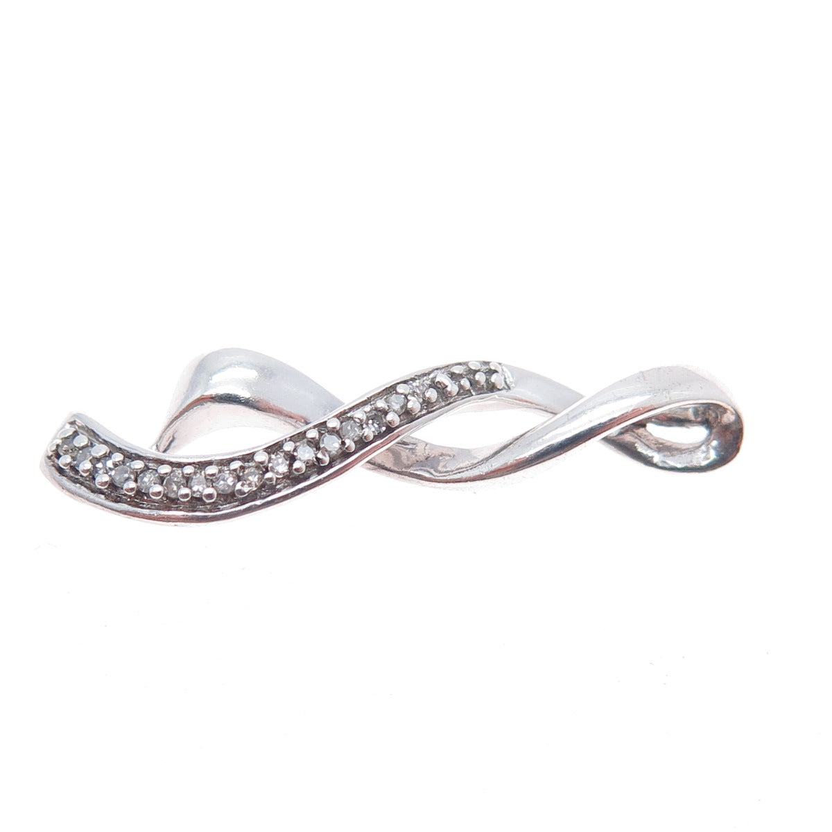 JANE SEYMOUR 925 Sterling Silver Real Diamond Twisted Ribbon Slide Charm Pendant