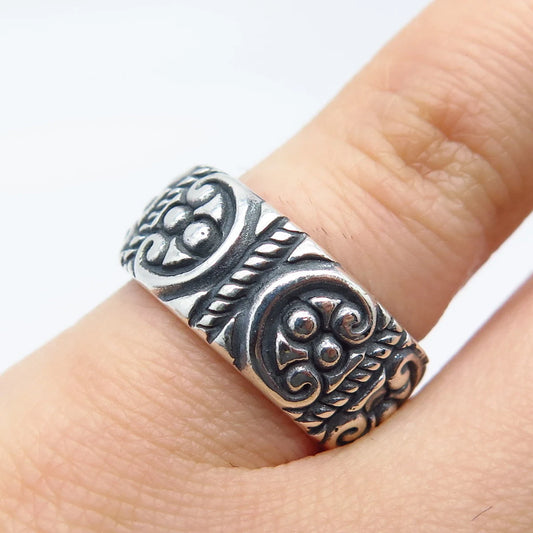 925 Sterling Silver Vintage ATI Ornate Band Ring Size 5.5