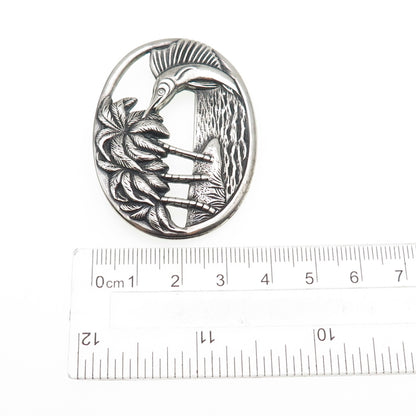 925 Sterling Silver Vintage Palm Beach Swordfish Oxidized Pin Brooch