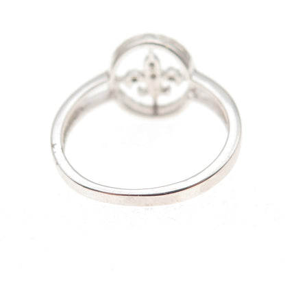 925 Sterling Silver Real Round-Cut Diamond Fleur de Lis Ring Size 6