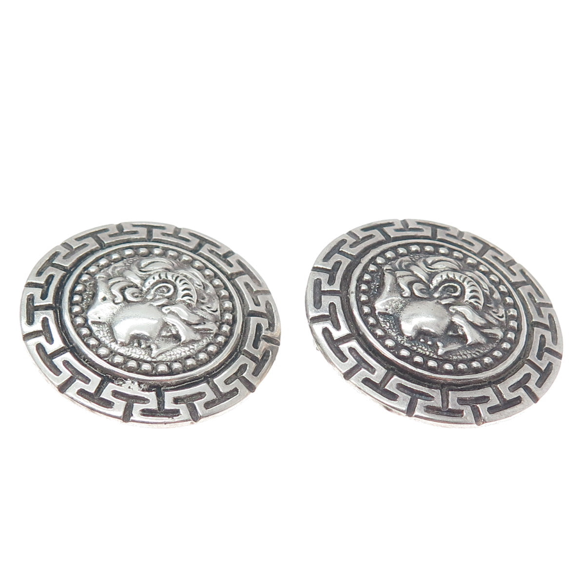 925 Sterling Silver Vintage Alexander The Great Oxidized Clip On Earrings