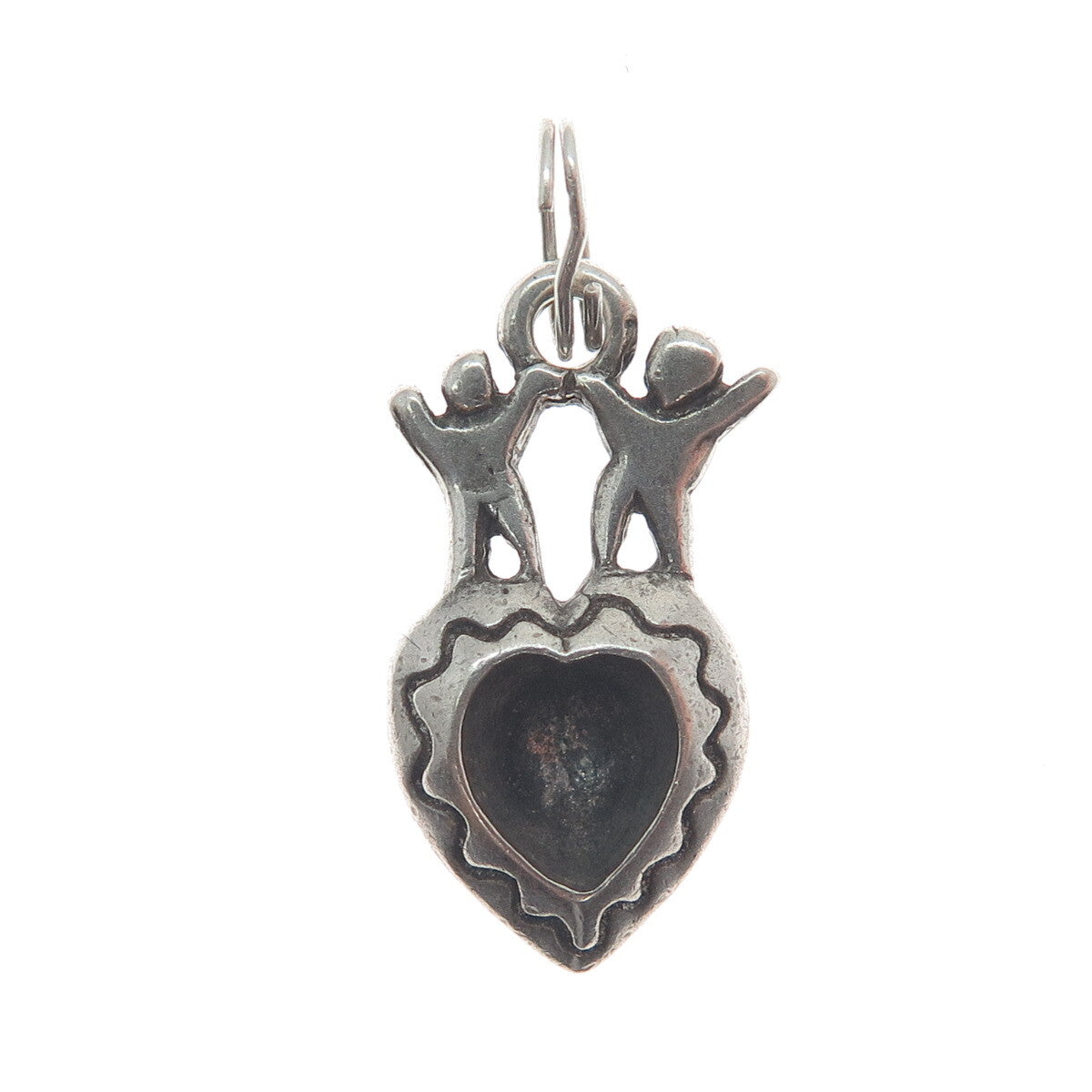 ANNI + CO 925 Sterling Silver Vintage Children Heart Oxidized Minimalist Pendant