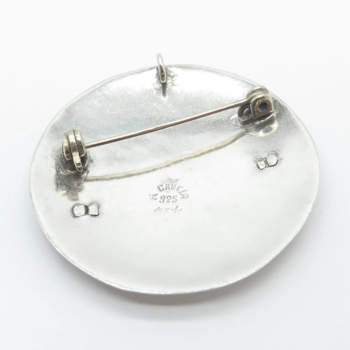 925 Sterling Silver Vintage Mexico A. Garcia Fish Round Pin Brooch