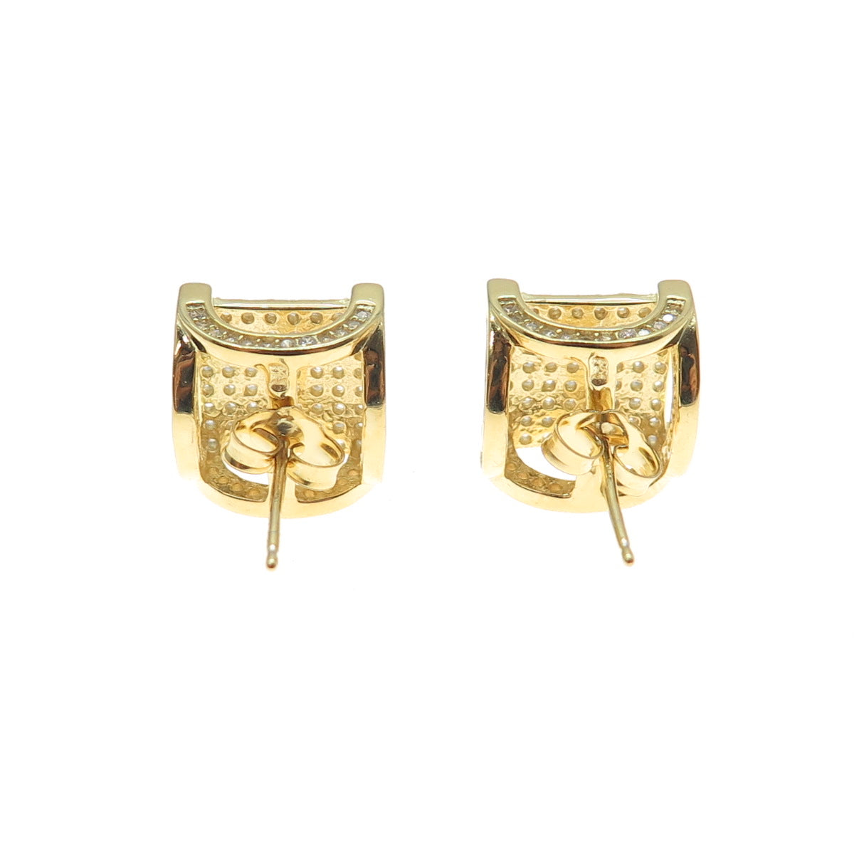 925 Sterling Silver Gold Plated Round-Cut C Z Stud Earrings