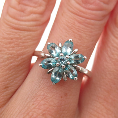 Michelle Albala 925 Sterling Silver Real Apatite Floral Ring Size 7