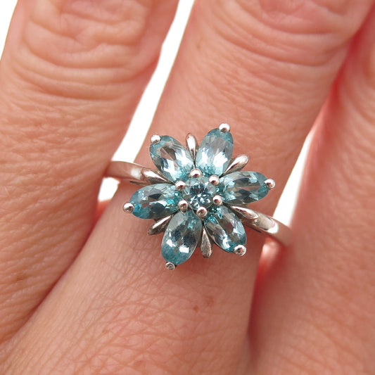 Michelle Albala 925 Sterling Silver Real Apatite Floral Ring Size 7