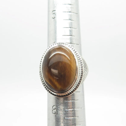925 Sterling Silver Vintage Real Tiger Eye Gem Statement Ring Size 7