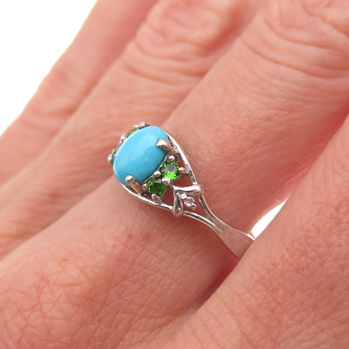 Chuck Clemency 925 Sterling Real Sleeping Beauty Turquoise & Peridot Ring Size 8
