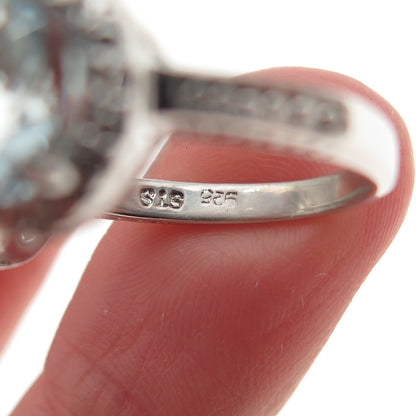 Chuck Clemency 925 Sterling Silver Real Diamond & Blue Topaz Ring Size 7.25