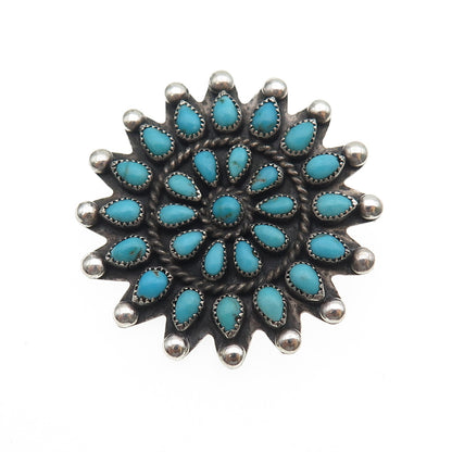 Old Pawn 925 Sterling Silver Vintage Southwestern Turquoise Flower Pin Brooch