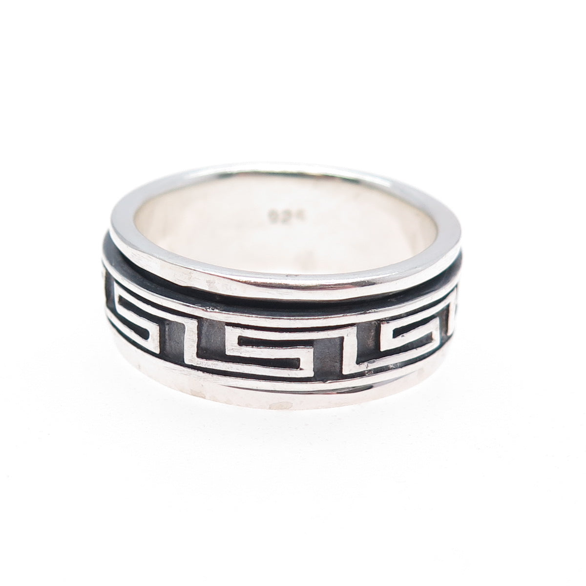 925 Sterling Silver Vintage Greek Maze Oxidized Rotating Band Ring Size 11.75