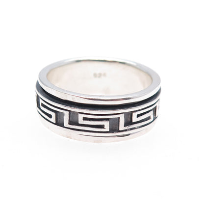 925 Sterling Silver Vintage Greek Maze Oxidized Rotating Band Ring Size 11.75
