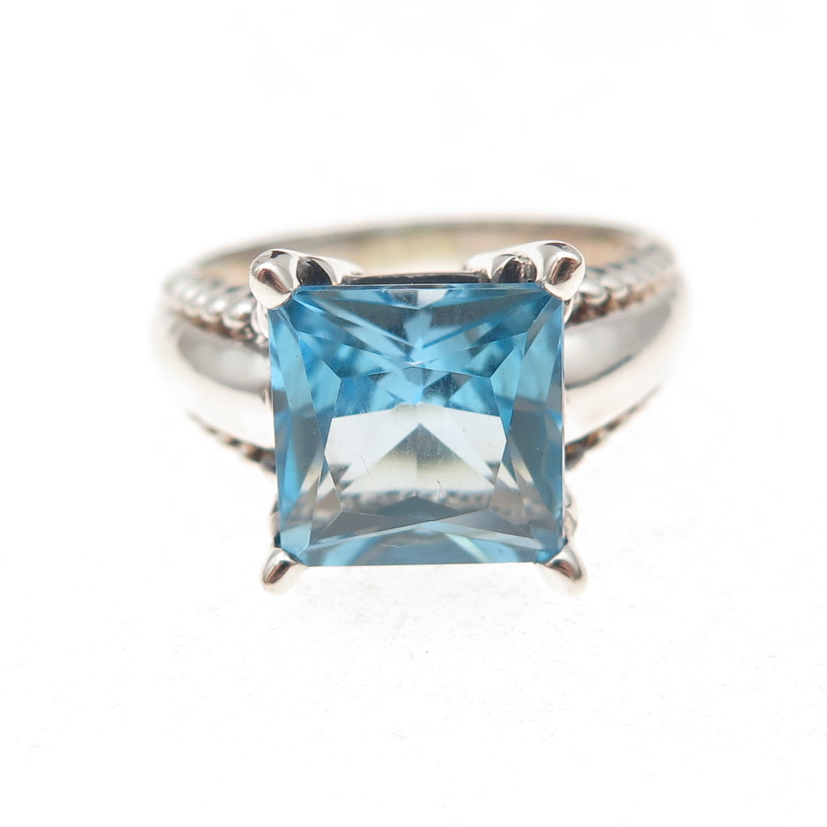 Tess Daly MJL 925 Sterling Silver Vintage Real Blue Topaz Oxidized Ring Size 8