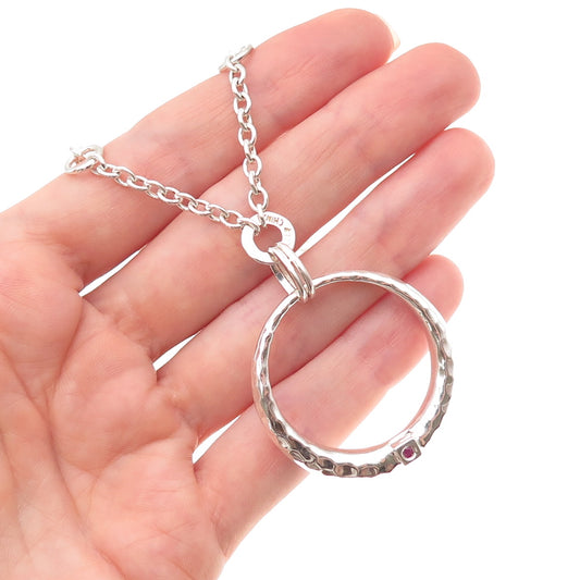 Elle 925 Sterling Silver Vintage Real Ruby Crescent Cable Chain Necklace 16-18"
