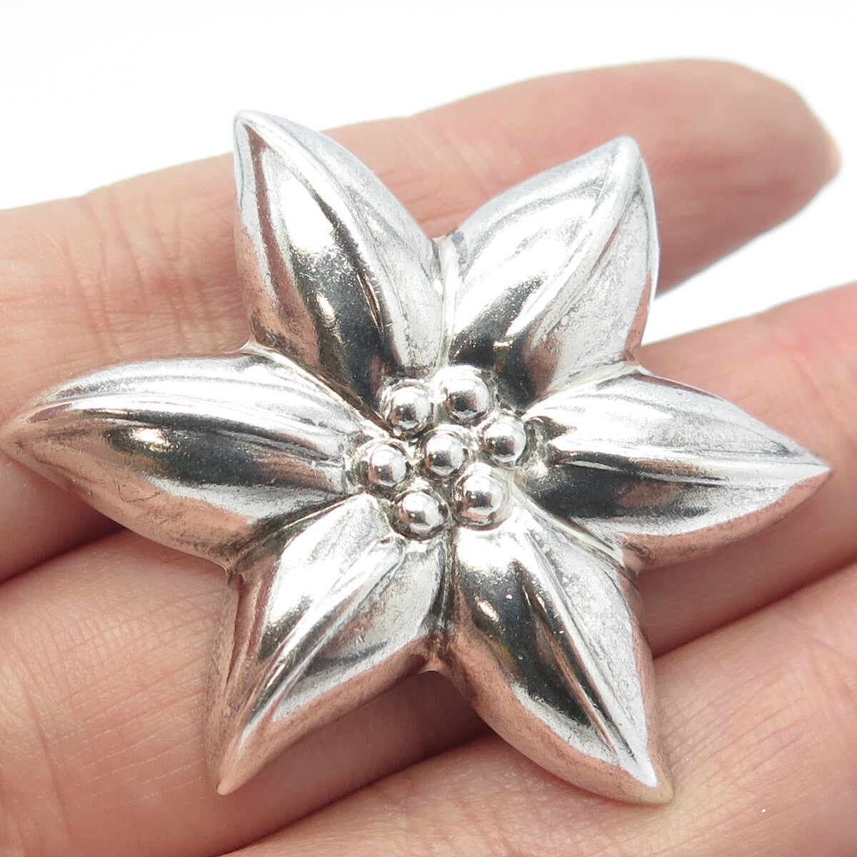 925 Sterling Silver Vintage Petal Floral Pin Brooch