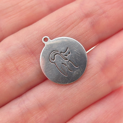 Two in Town 925 Sterling Silver Cat Round Tag Mini Charm Pendant