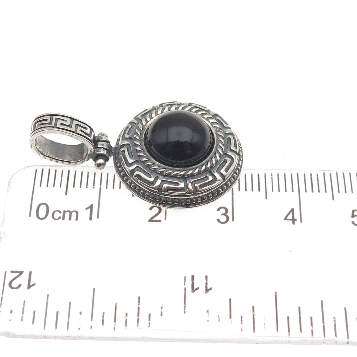 MILOR 925 Sterling Silver Vintage Italy Real Black Onyx Greek Key Charm Pendant