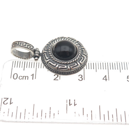 MILOR 925 Sterling Silver Vintage Italy Real Black Onyx Greek Key Charm Pendant