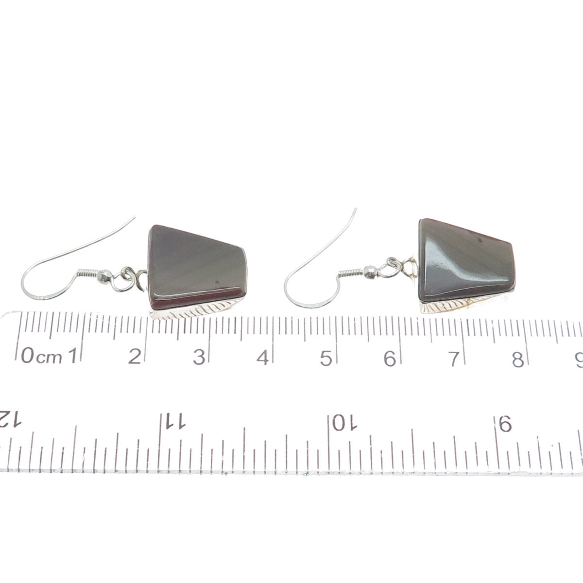 925 Sterling Silver Vintage Real Jasper Modernist Dangle Earrings