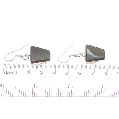 925 Sterling Silver Vintage Real Jasper Modernist Dangle Earrings