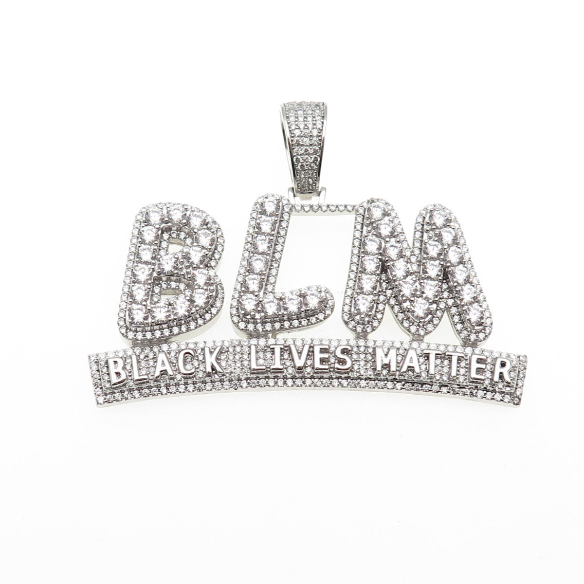 925 Sterling Silver Round-Cut C Z Black Lives Matter Pendant