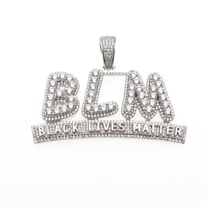 925 Sterling Silver Round-Cut C Z Black Lives Matter Pendant