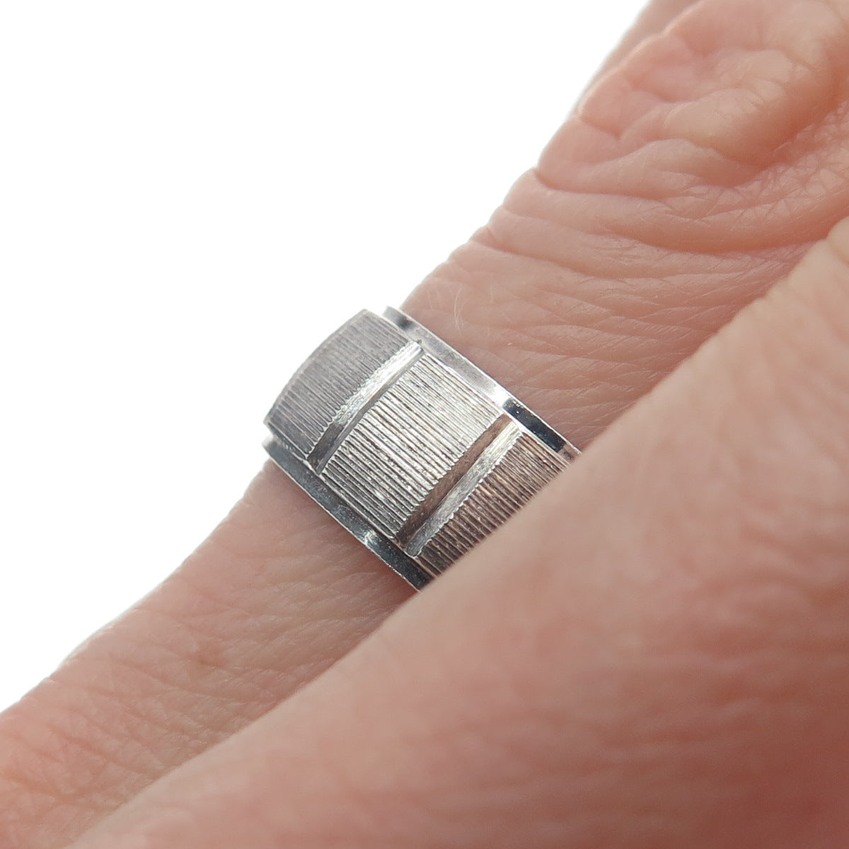 LOTUS 999 Fine Silver Vintage Panel Oxidized Band Ring Size 7