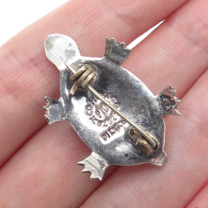 925 Sterling Silver Vintage Mexico Turtle Oxidized Pin Brooch