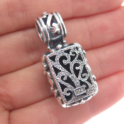 925 Sterling Silver Vintage Real Black Onyx Ornate Oxidized Charm Pendant
