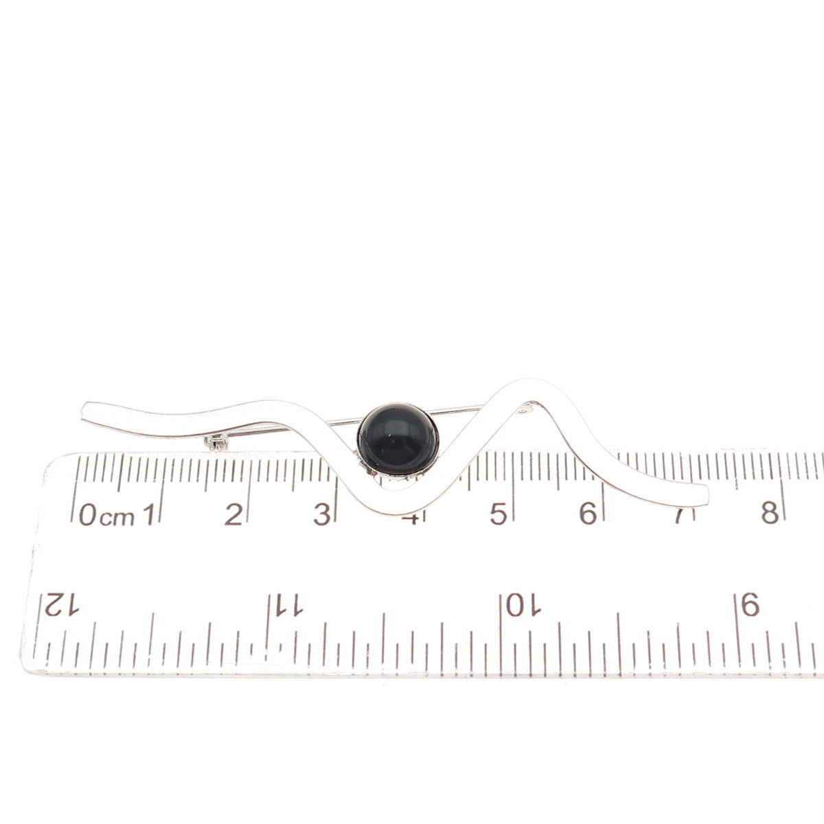 Rolyn R Inc 925 Sterling Silver Vintage Real Black Onyx Modernist Wavy Brooch